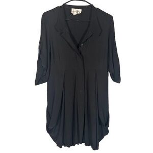 Joseph Ribkoff Black Pleated Button Front Tunic Top Gothic lagenlook Size 10